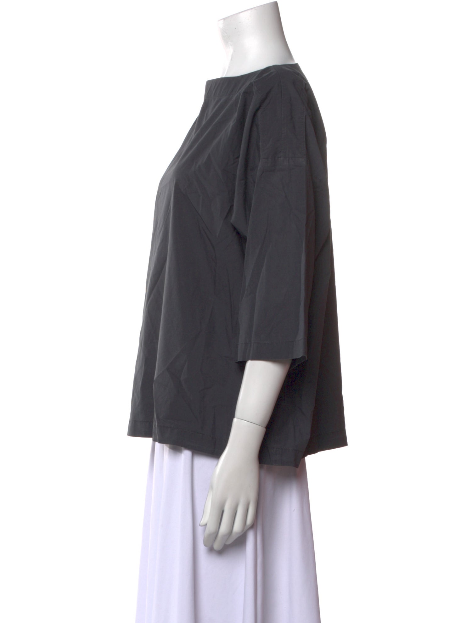 Black Crane Bateau Neckline Three-Quarter Sleeve Blouse