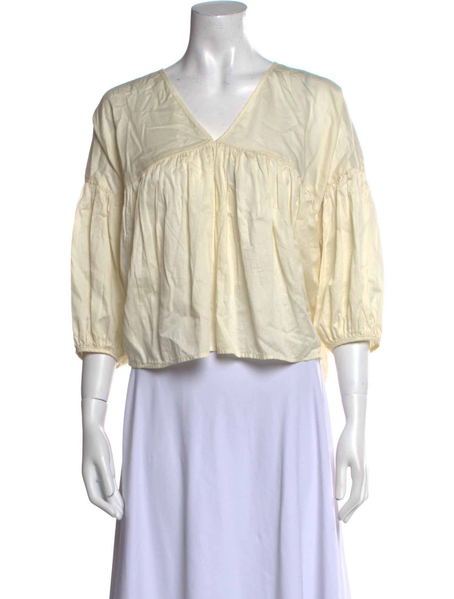 Black Crane V-Neck Three-Quarter Sleeve Crop Top