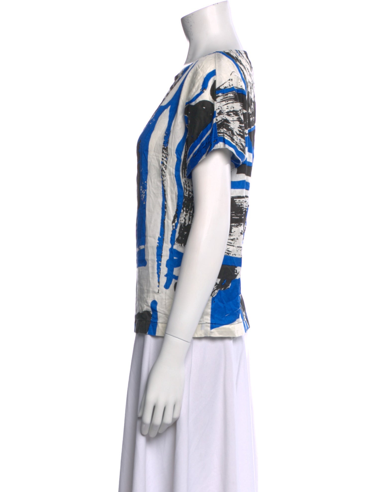 Black Crane Printed Bateau Neckline T-Shirt