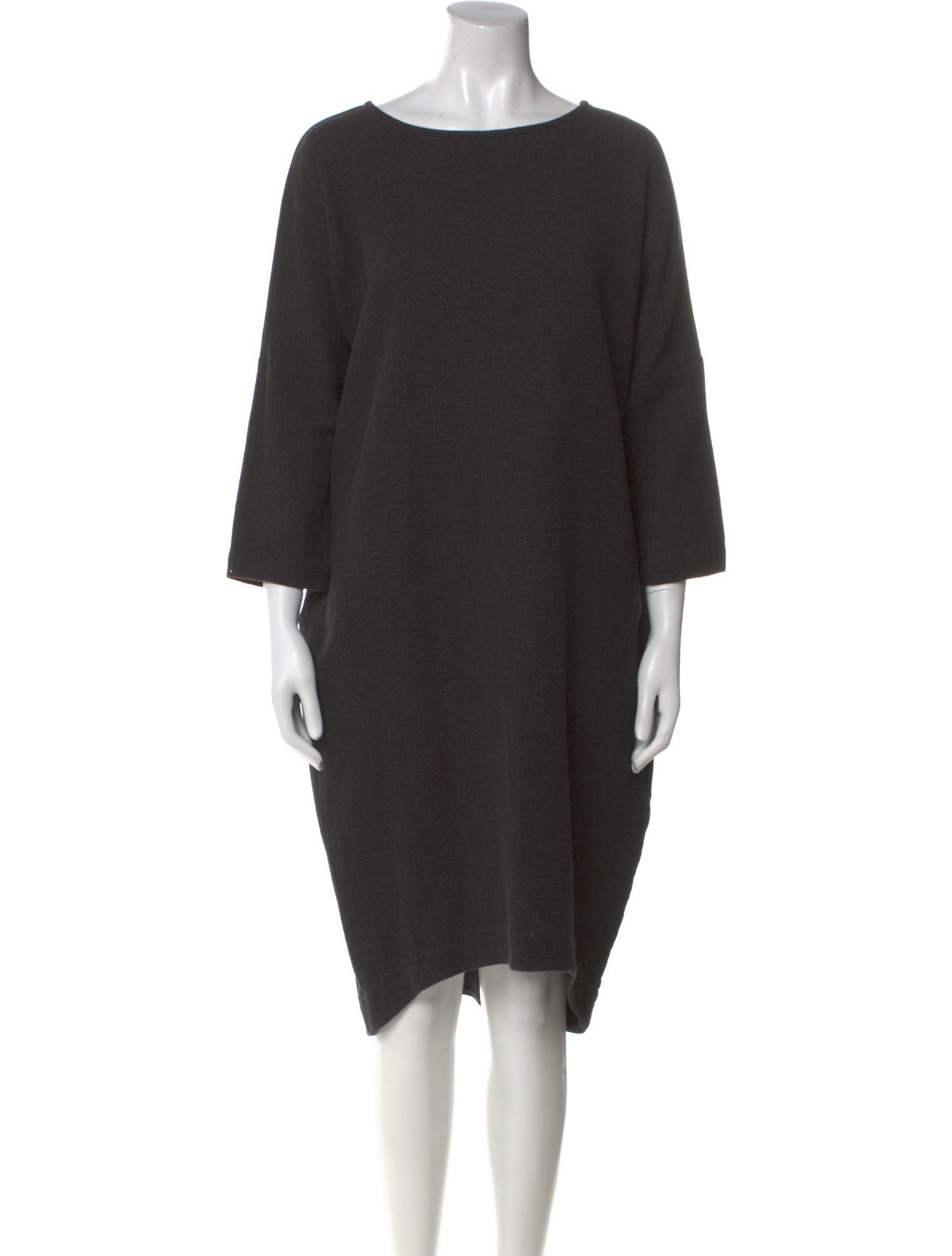 Black Crane Bateau Neckline Midi Length Dress