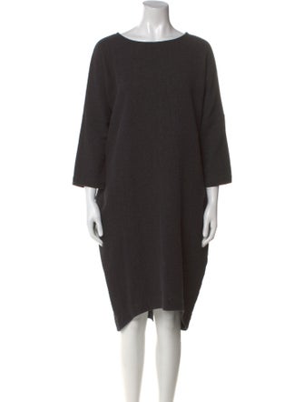 Black Crane Bateau Neckline Midi Length Dress