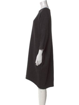 Black Crane Bateau Neckline Midi Length Dress