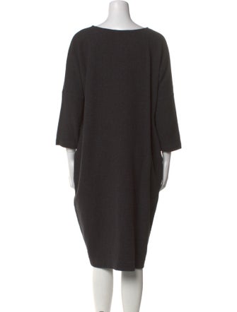 Black Crane Bateau Neckline Midi Length Dress