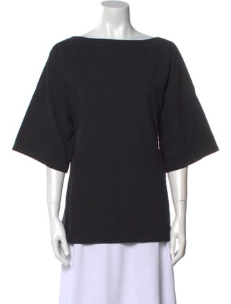 Black Crane Bateau Neckline Three-Quarter Sleeve Top