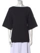 Black Crane Bateau Neckline Three-Quarter Sleeve Top