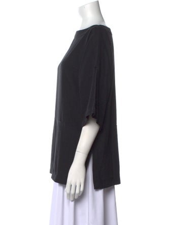 Black Crane Bateau Neckline Three-Quarter Sleeve Top