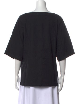 Black Crane Bateau Neckline Three-Quarter Sleeve Top