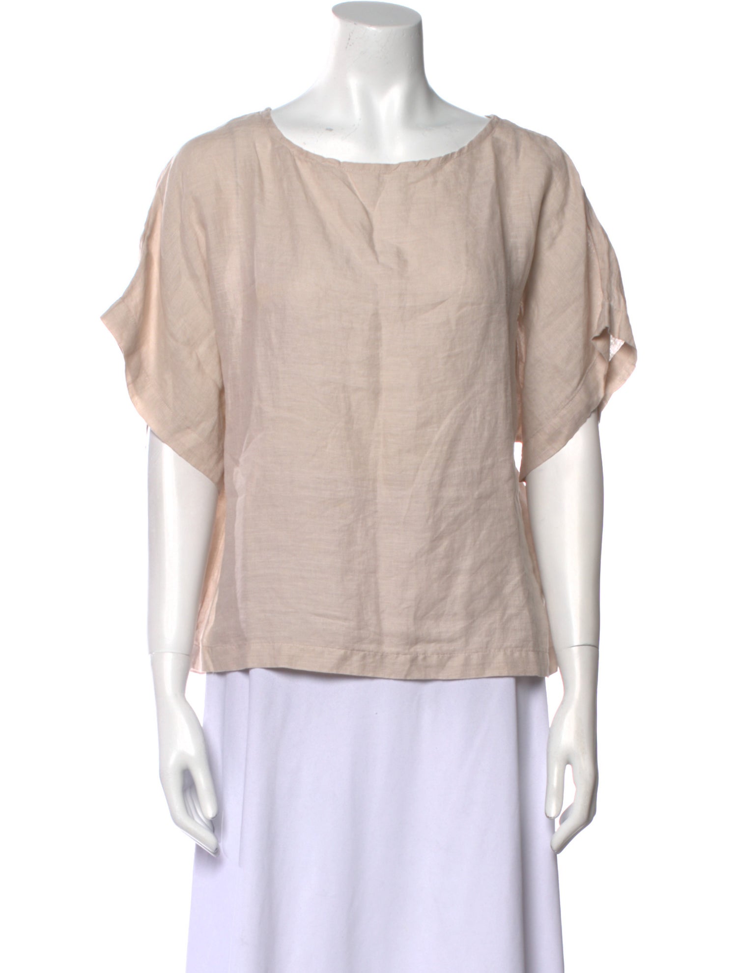 Black Crane Linen Scoop Neck Blouse