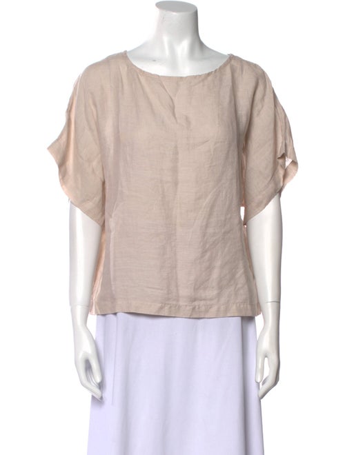 Black Crane Linen Scoop Neck Blouse