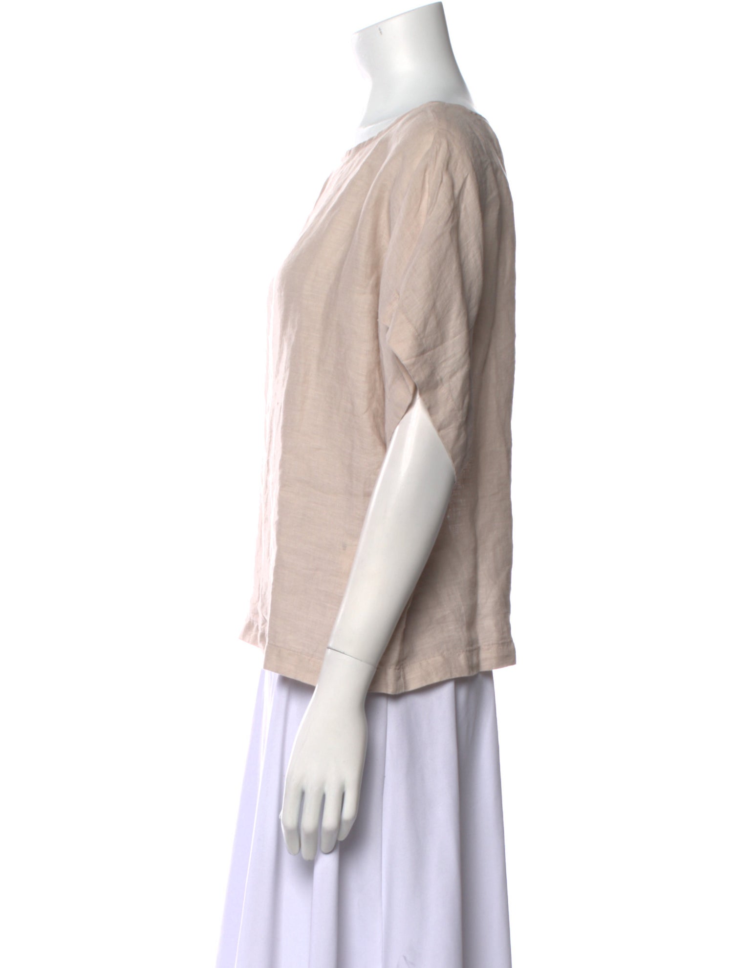 Black Crane Linen Scoop Neck Blouse