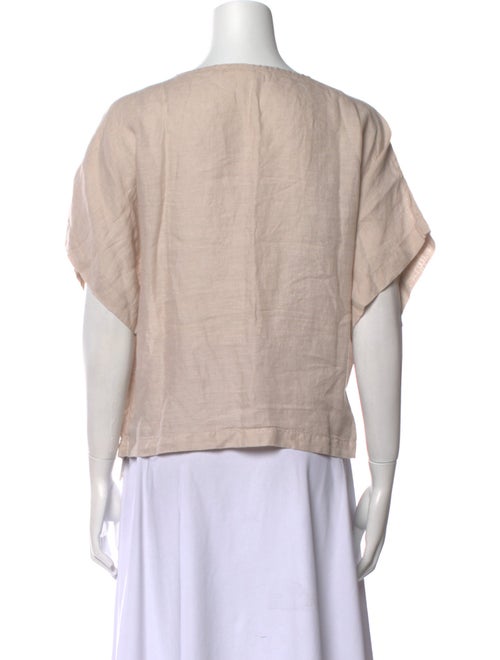 Black Crane Linen Scoop Neck Blouse