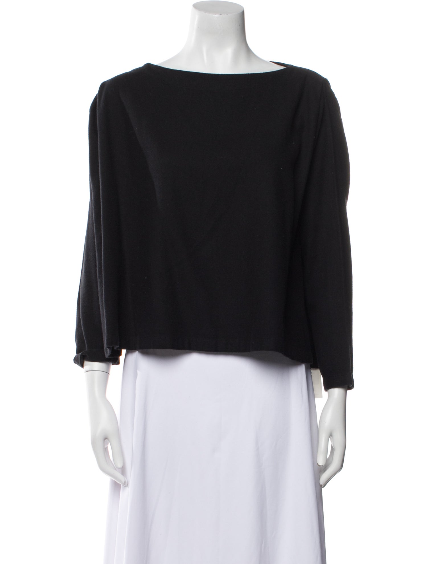 Black Crane Bateau Neckline Three-Quarter Sleeve Top