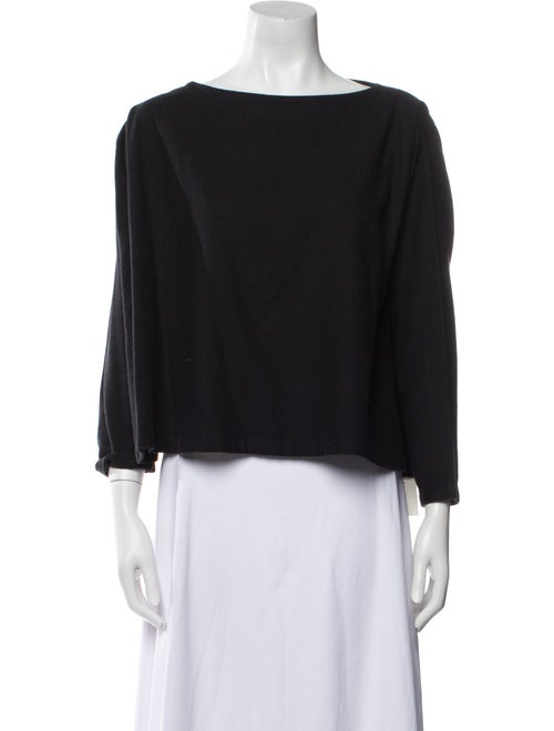 Black Crane Bateau Neckline Three-Quarter Sleeve Top