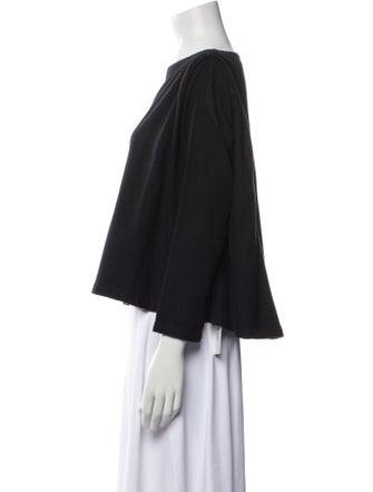Black Crane Bateau Neckline Three-Quarter Sleeve Top