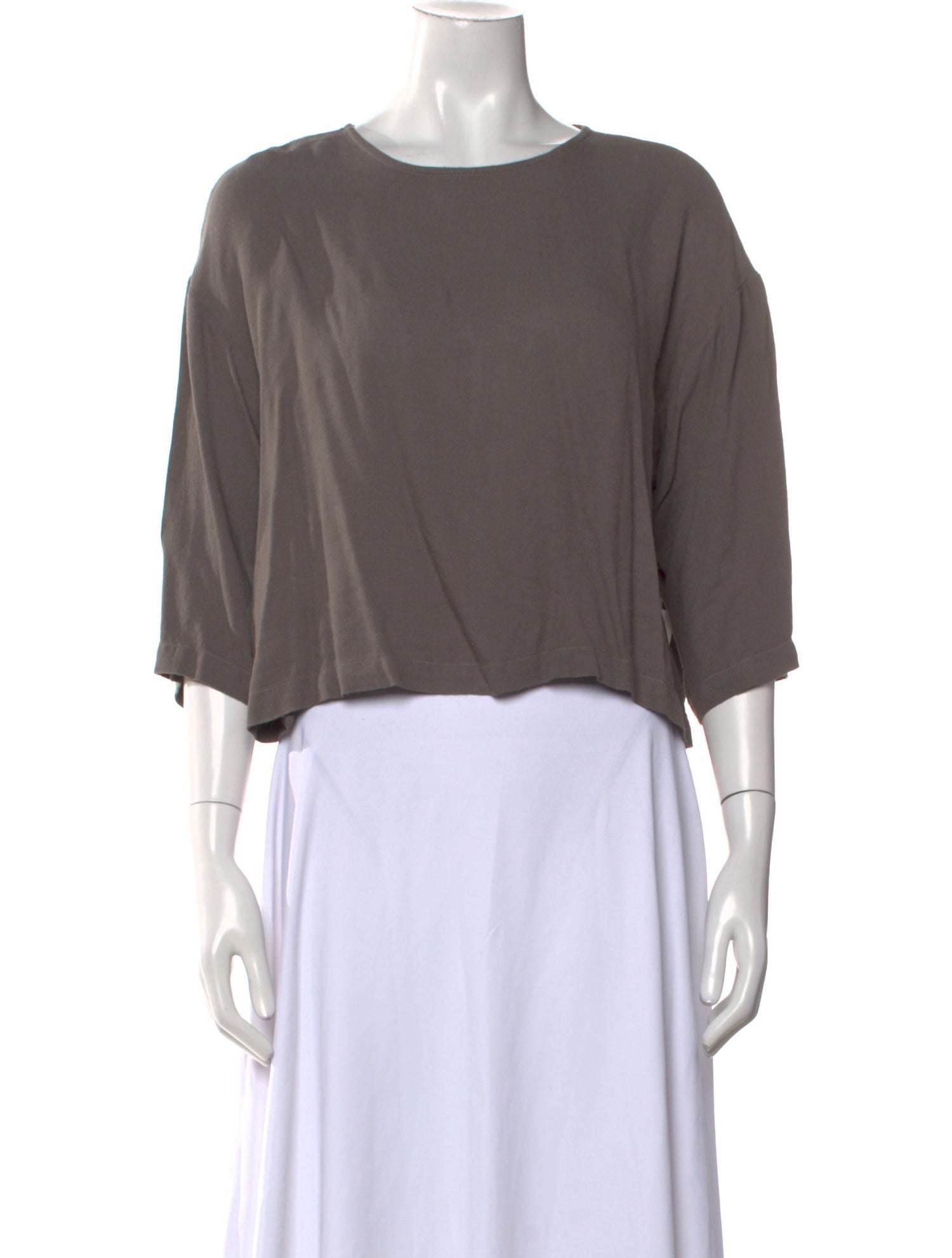 Black Crane Bateau Neckline Three-Quarter Sleeve Crop Top