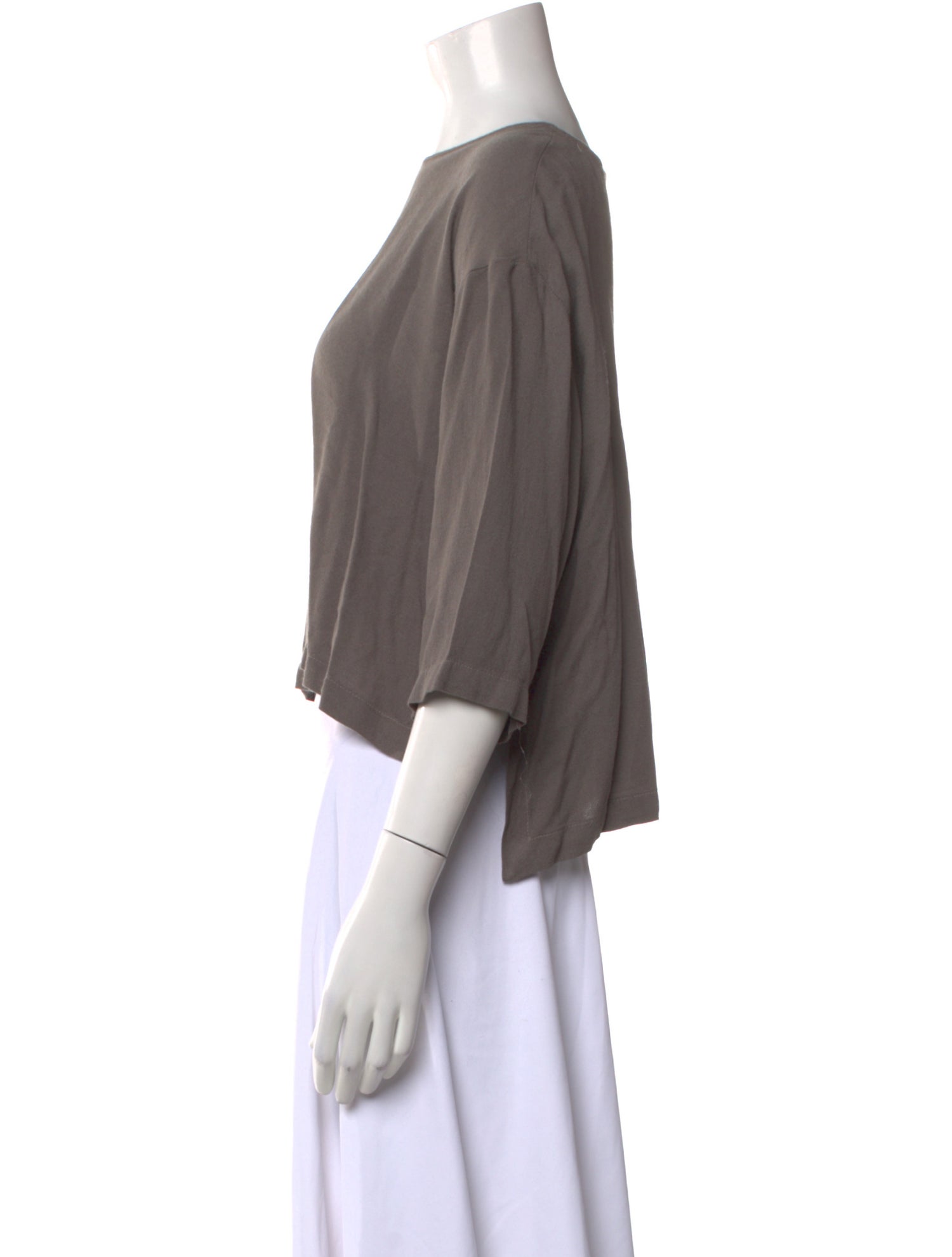 Black Crane Bateau Neckline Three-Quarter Sleeve Crop Top