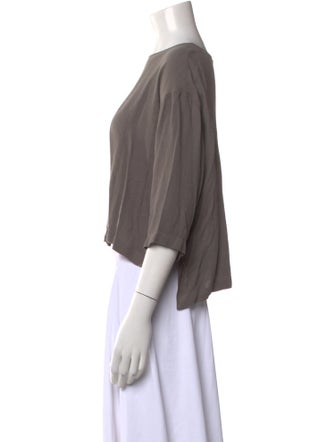 Black Crane Bateau Neckline Three-Quarter Sleeve Crop Top