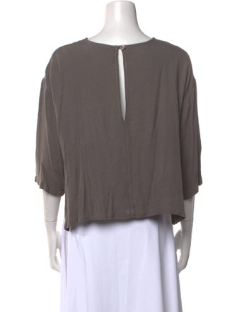 Black Crane Bateau Neckline Three-Quarter Sleeve Crop Top