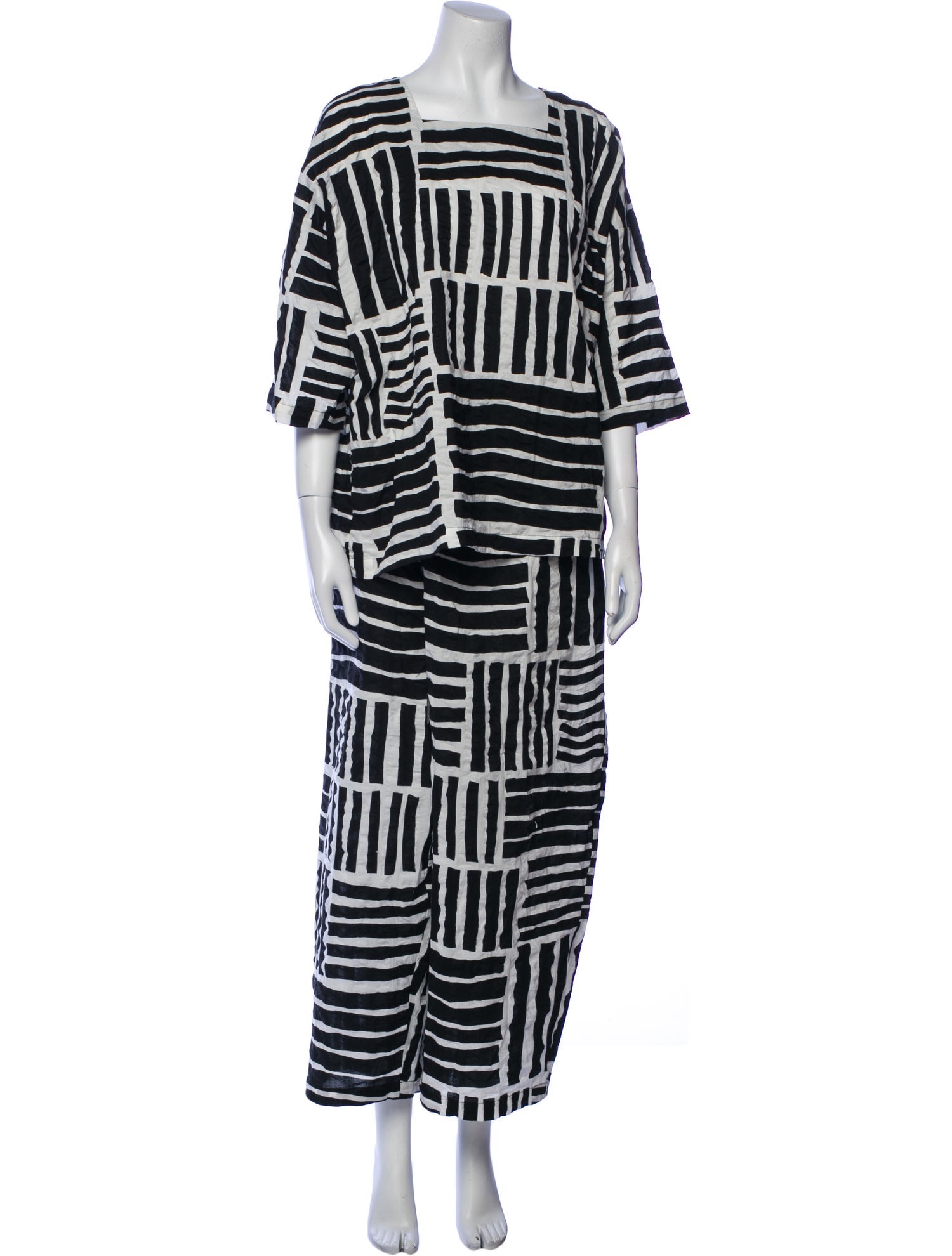 Black Crane Striped Pant Set