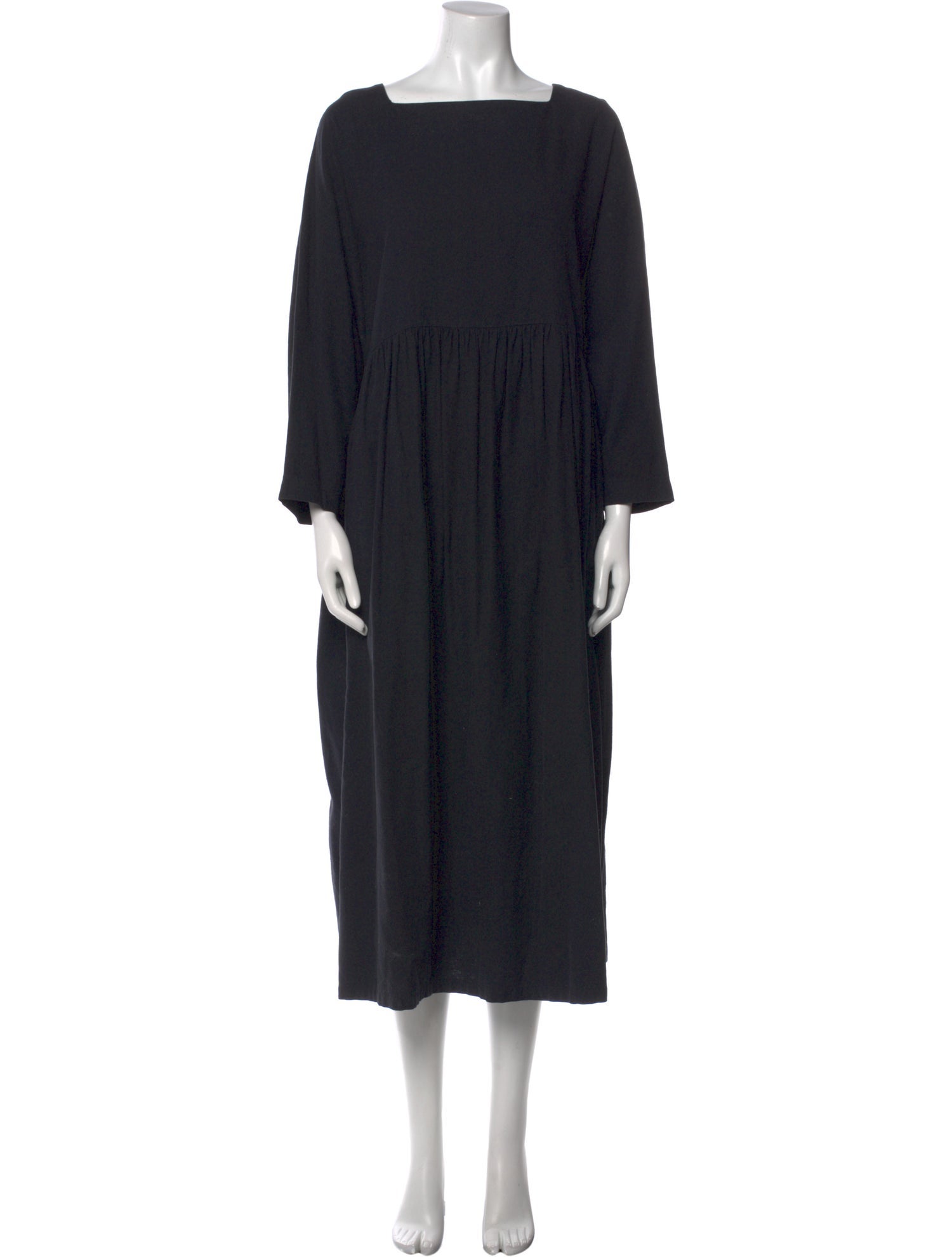 Black Crane Square Neckline Long Dress