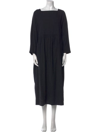 Black Crane Square Neckline Long Dress