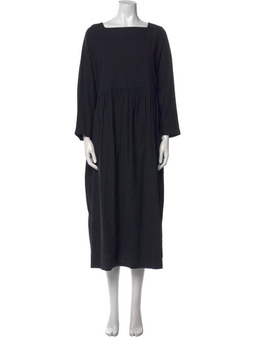 Black Crane Square Neckline Long Dress