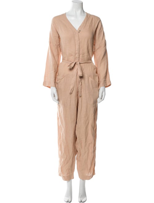 Black Crane Linen V-Neck Jumpsuit