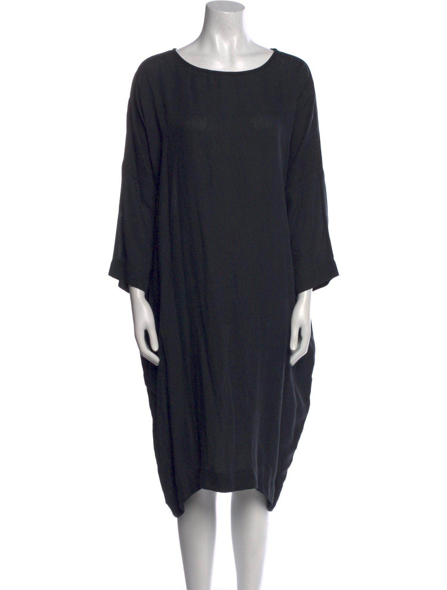 Black Crane Scoop Neck Midi Length Dress