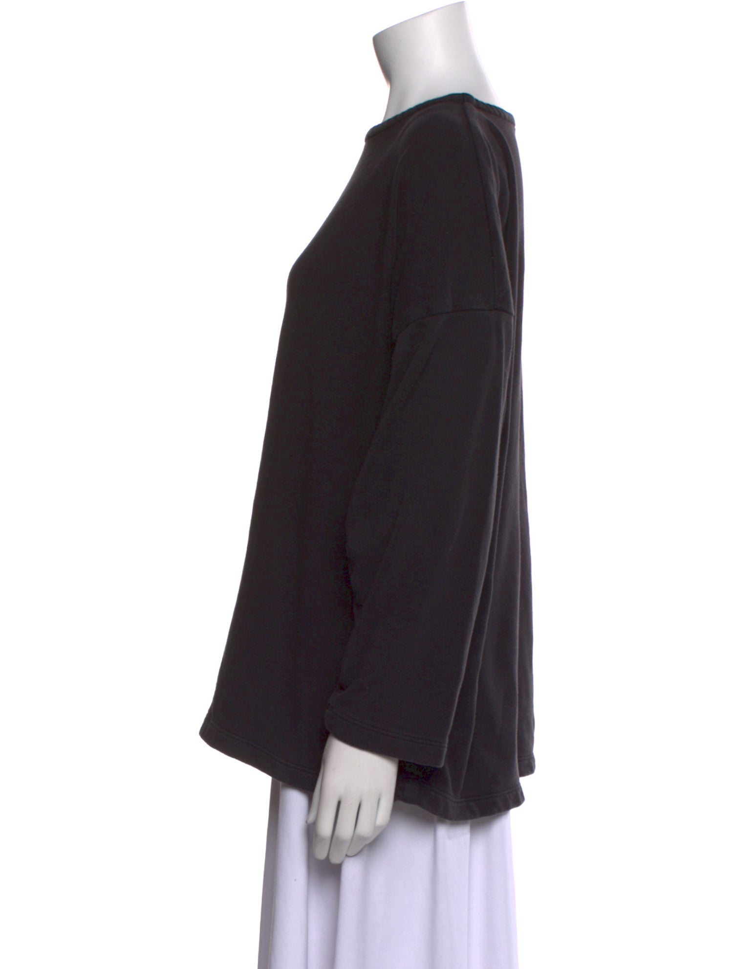 Black Crane Bateau Neckline Long Sleeve Sweatshirt