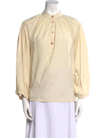 Black Crane Mock Neck Long Sleeve Blouse