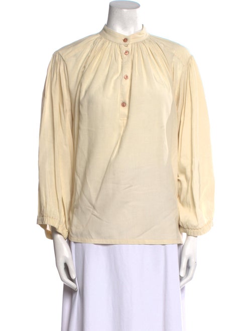 Black Crane Mock Neck Long Sleeve Blouse