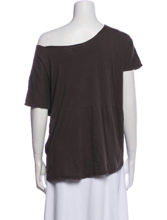 Black Crane One-Shoulder Short Sleeve Crop Top