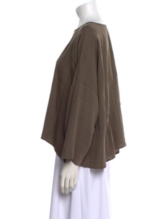 Black Crane Bateau Neckline Three-Quarter Sleeve Blouse