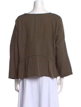 Black Crane Bateau Neckline Three-Quarter Sleeve Blouse