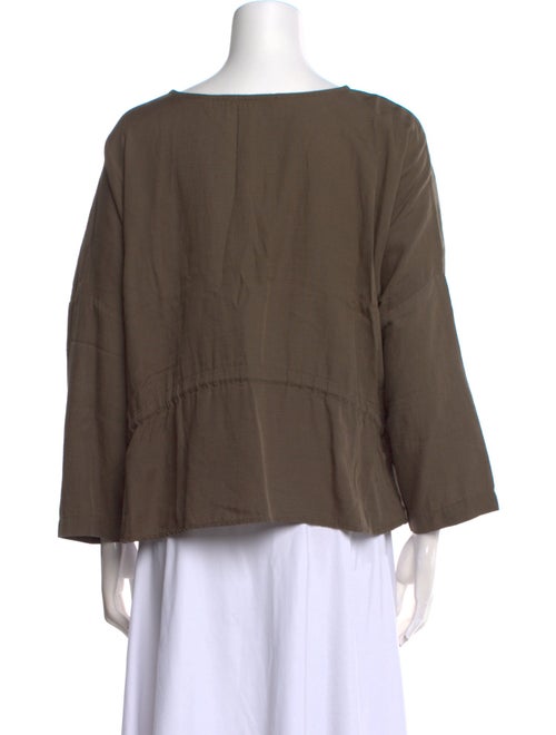 Black Crane Bateau Neckline Three-Quarter Sleeve Blouse