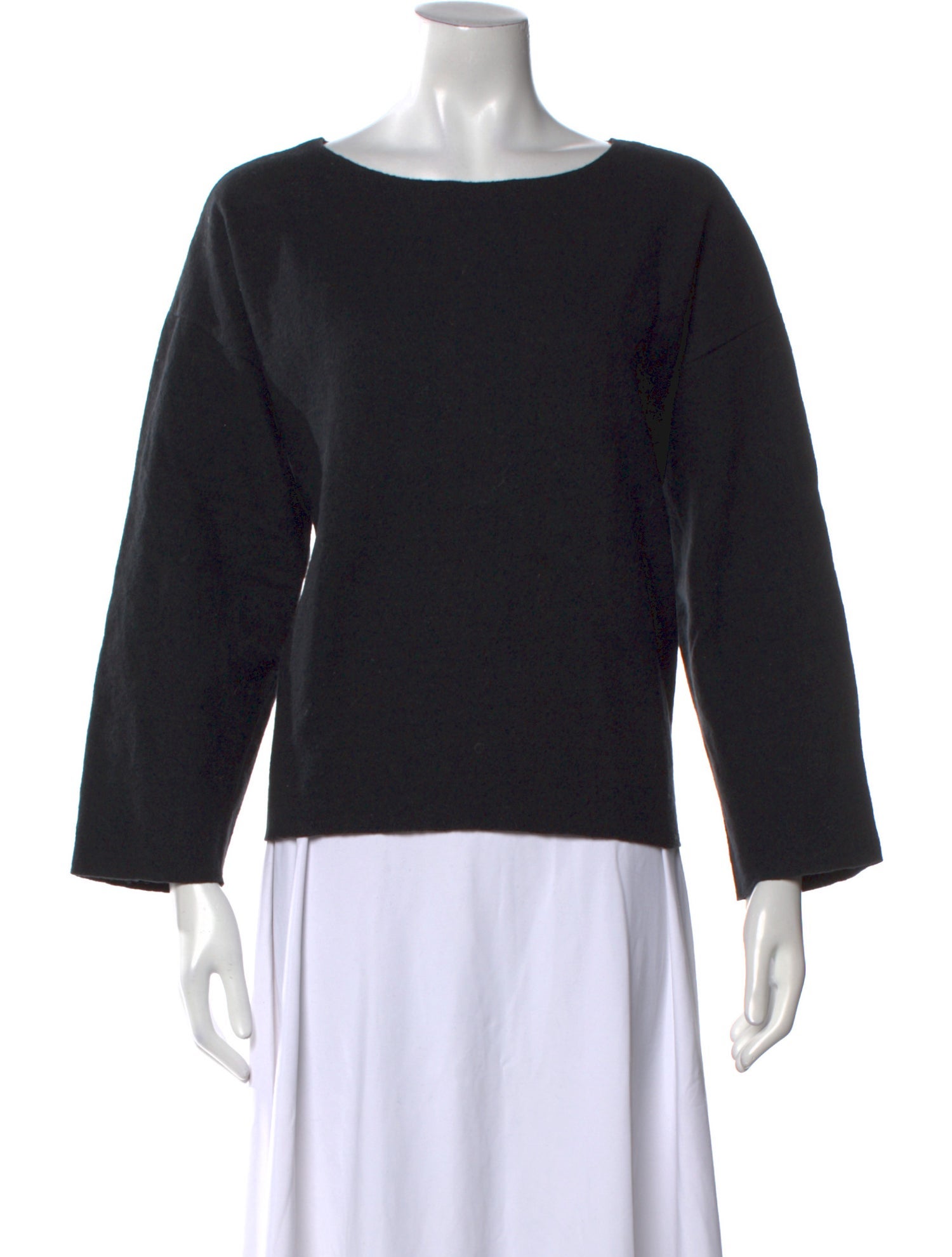 Black Crane Wool Bateau Neckline Sweater