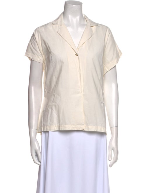 Black Crane V-Neck Short Sleeve Button-Up Top