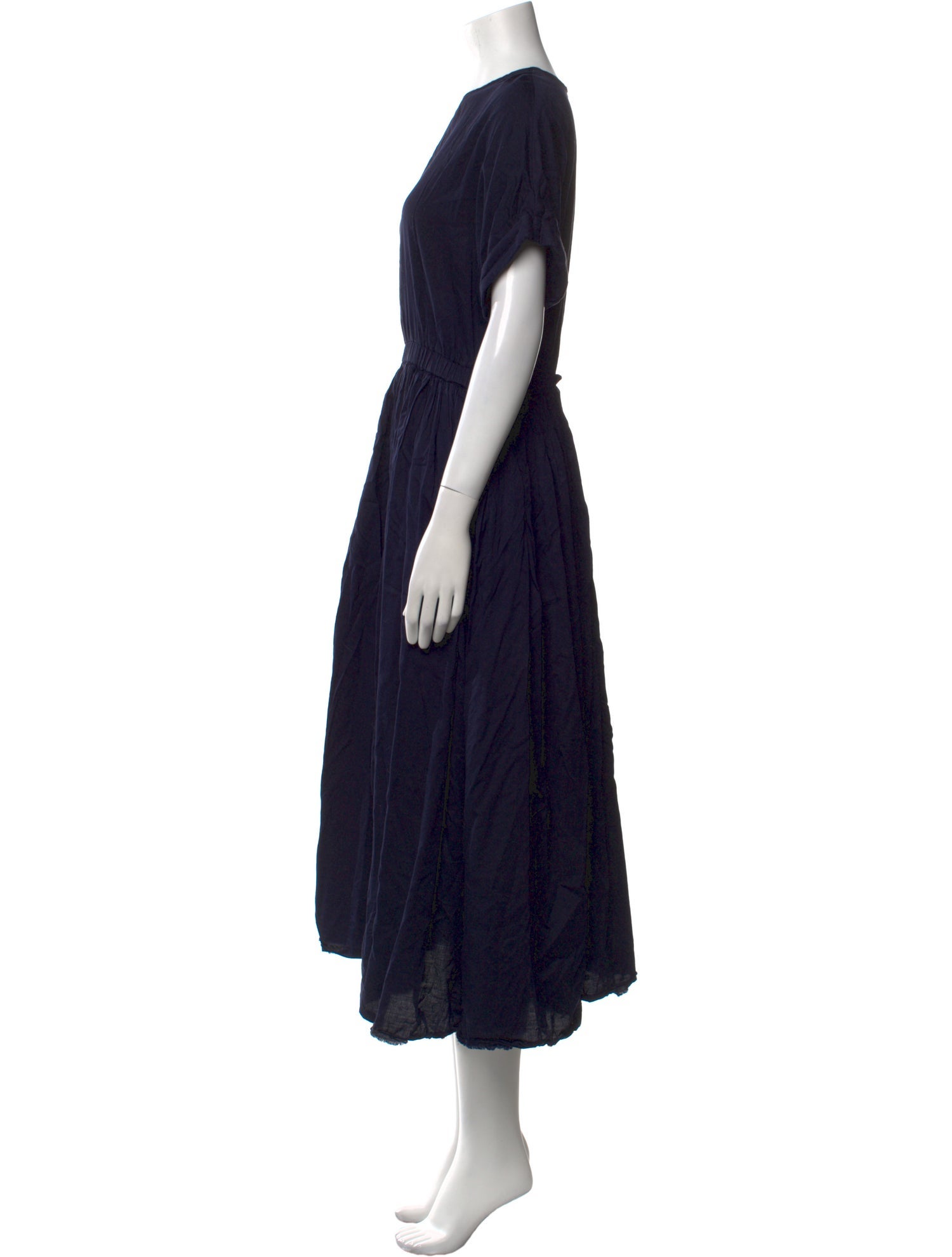 Black Crane Crew Neck Midi Length Dress