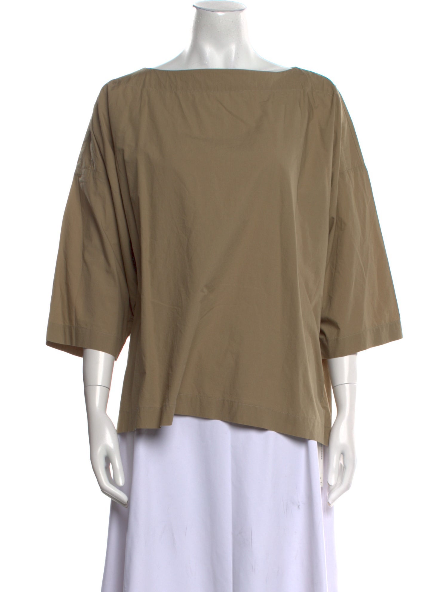 Black Crane Bateau Neckline Three-Quarter Sleeve Blouse