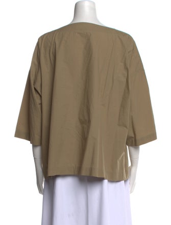 Black Crane Bateau Neckline Three-Quarter Sleeve Blouse