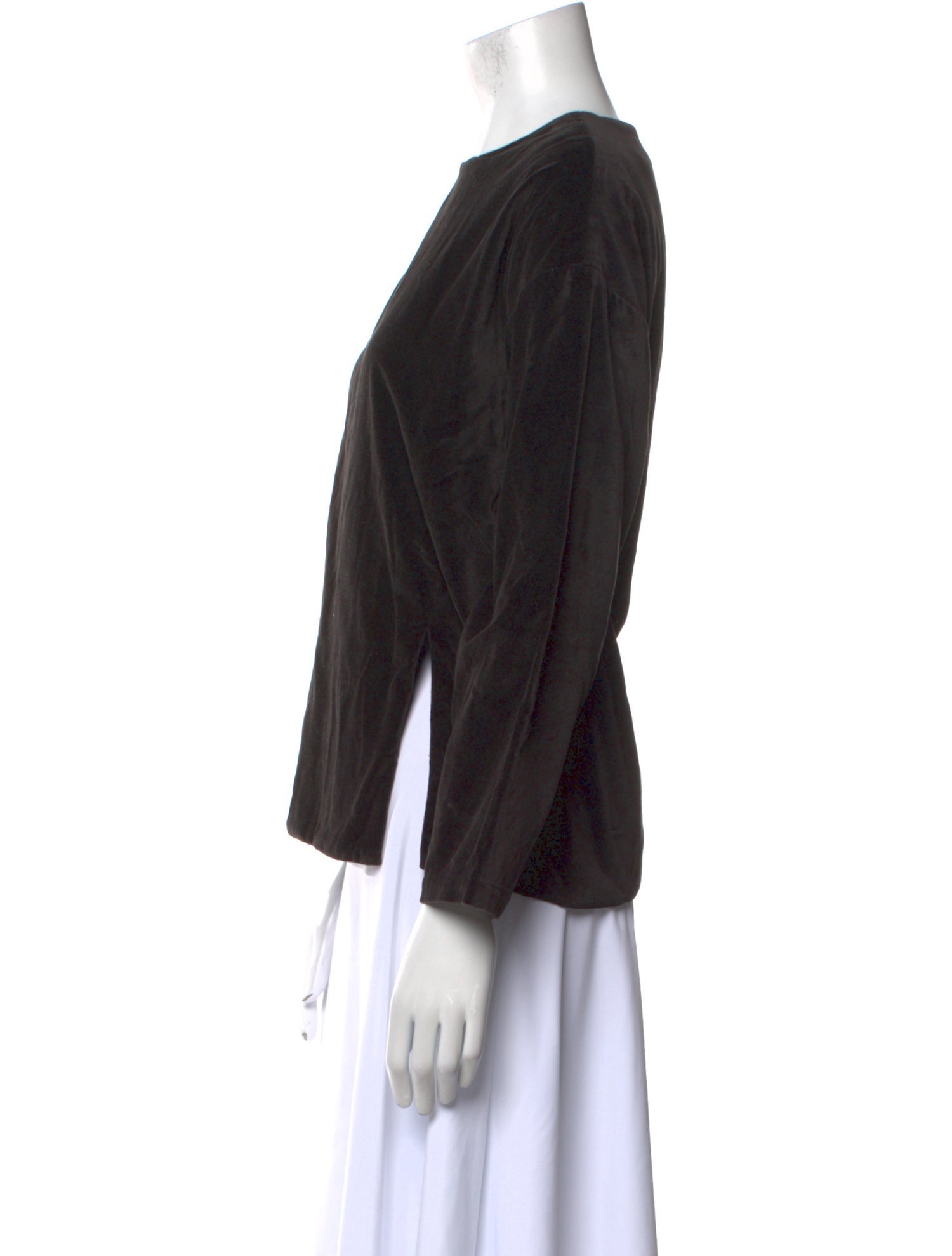 Black Crane Crew Neck Three-Quarter Sleeve Top