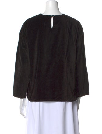 Black Crane Crew Neck Three-Quarter Sleeve Top