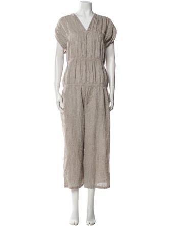 Black Crane Linen V-Neck Jumpsuit