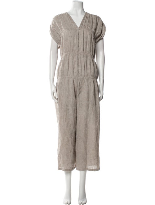 Black Crane Linen V-Neck Jumpsuit