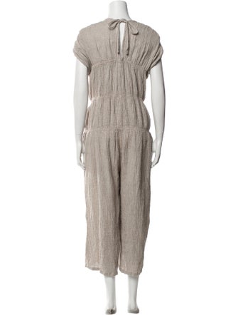 Black Crane Linen V-Neck Jumpsuit