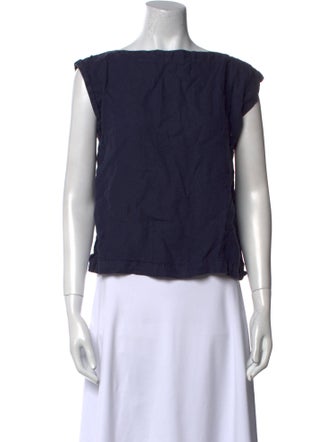 Black Crane Linen Bateau Neckline Crop Top