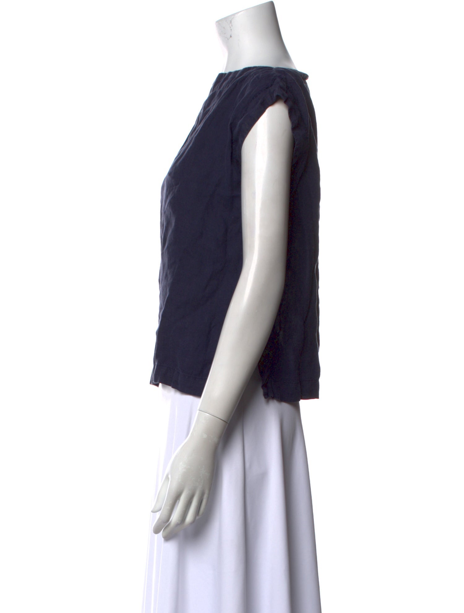 Black Crane Linen Bateau Neckline Crop Top