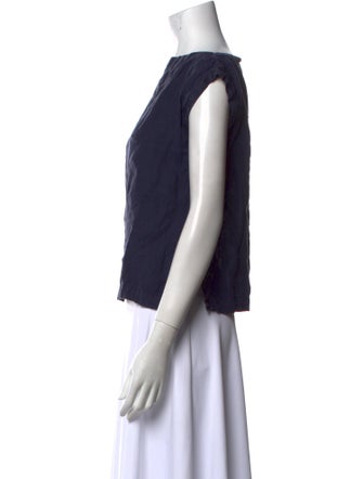 Black Crane Linen Bateau Neckline Crop Top