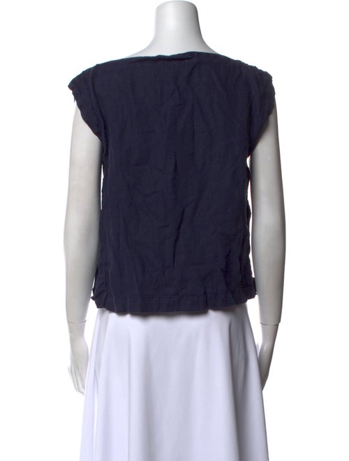 Black Crane Linen Bateau Neckline Crop Top