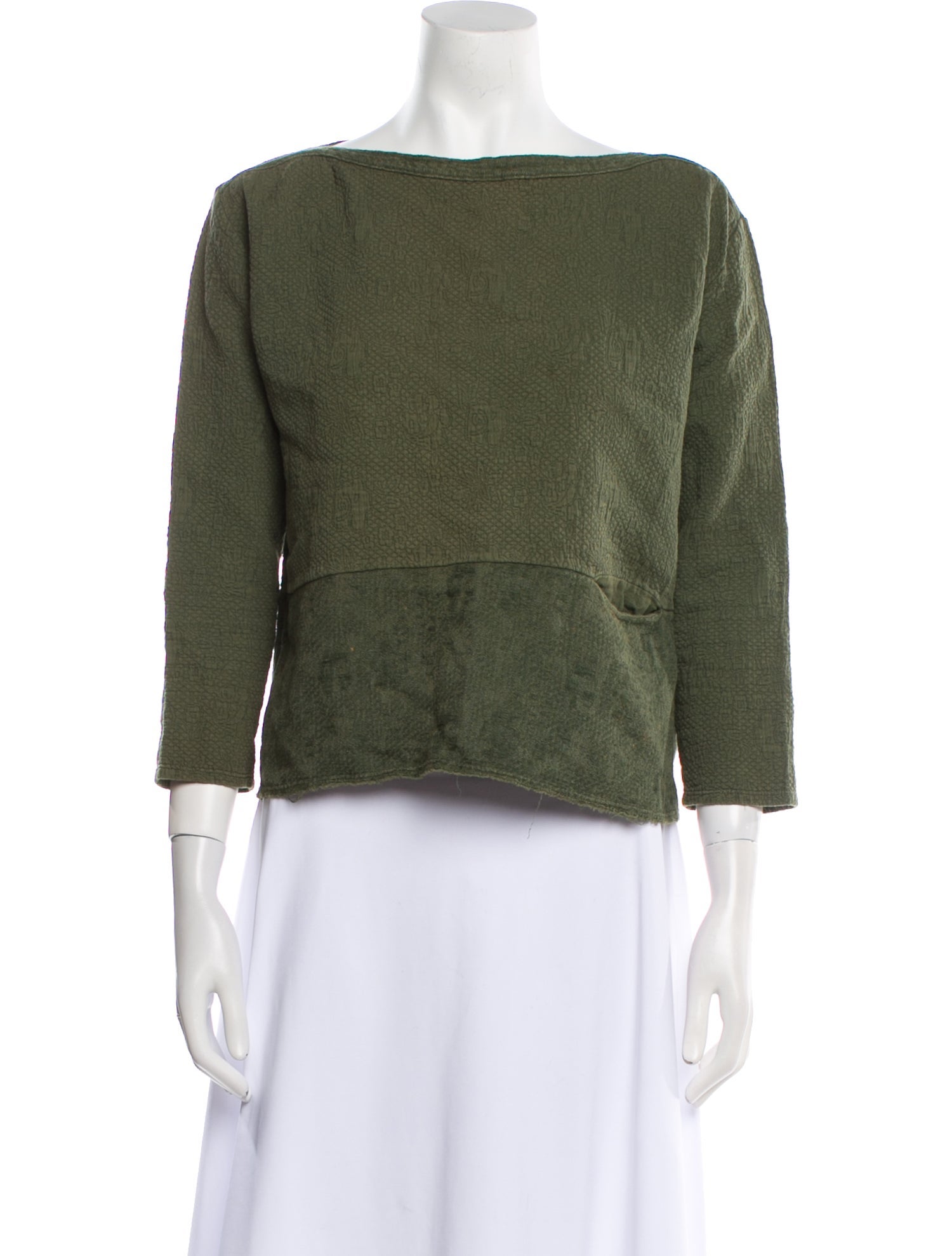 Black Crane Bateau Neckline Three-Quarter Sleeve Crop Top